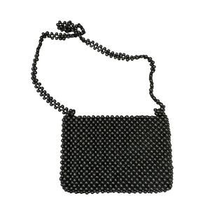 Vintage Gaymode Women's Black Wooden Beaded Shoulder Straps Handbag